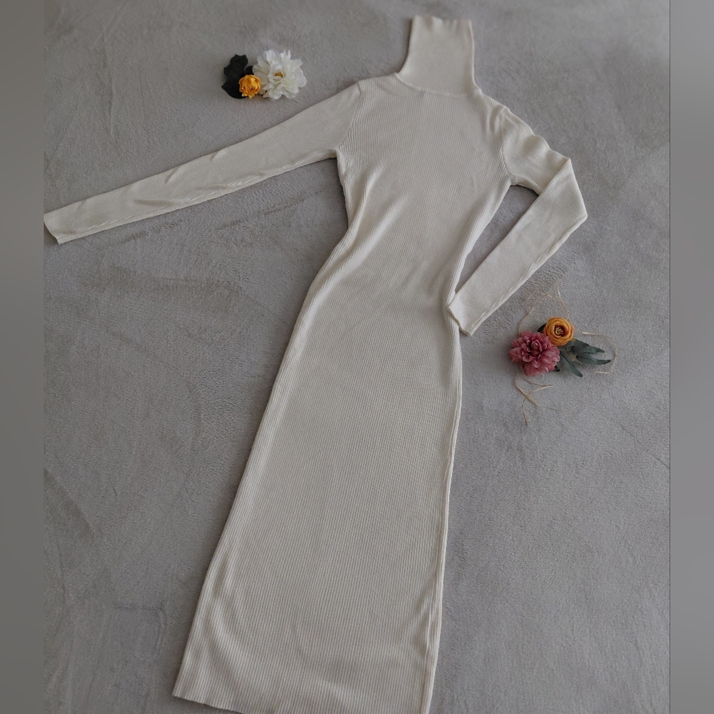 Elegant Cream Turtleneck Dress